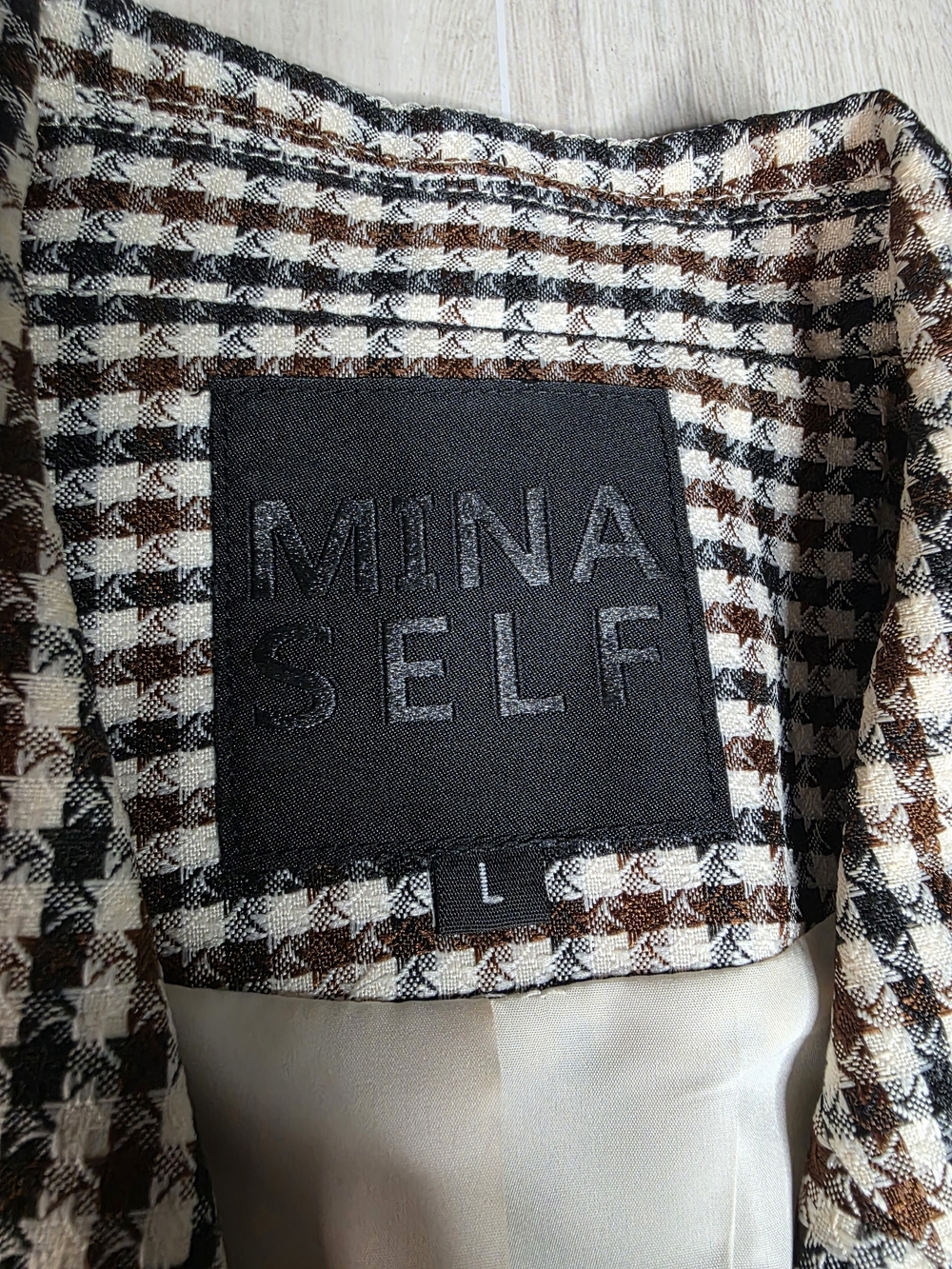 NWOT Mina Self Y2K Blazer Vest in Brown and Cream sz Large - Picture 4 of 9